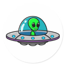 Sticker rond UFO et Alien classique