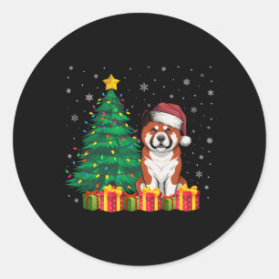 Sticker Rond Ugly Akita Santa Hat lumières de Noël Amoureux des