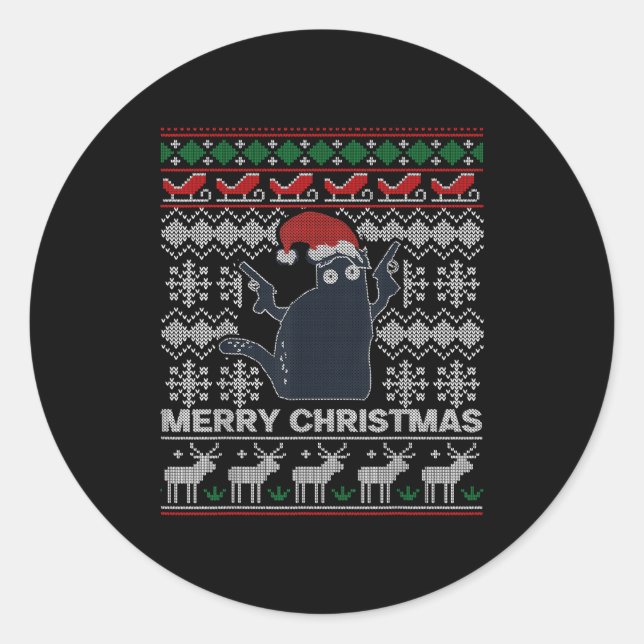 Sticker Rond Ugly Christmas Black Cat Merry Christmas Gift  (Devant)