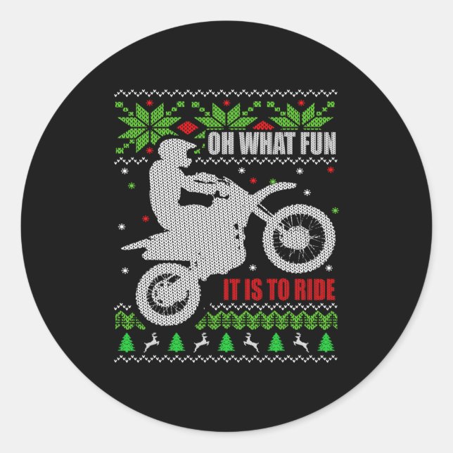 Sticker Rond Ugly Christmas Sweater Dirt Bike Motorcycle Motocr (Devant)