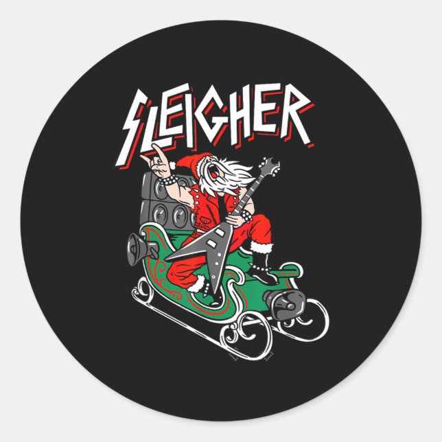 Sticker Rond Ugly Christmas Sweater Sleigher Heavy Metal Santa  (Devant)