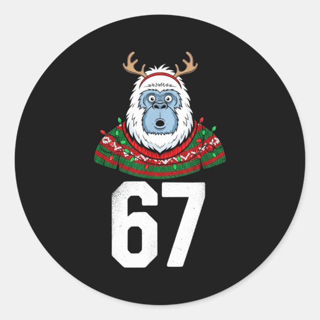 Sticker Rond Ugly Christmas Sweater Yeti Gorilla Reindeer 67  (Devant)