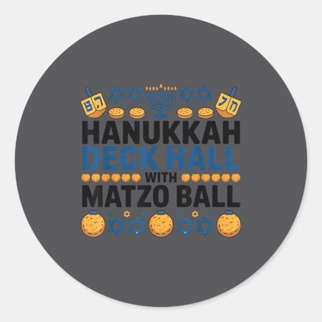 Sticker Rond Ugly Hanukkah Deck Hall With Matzo Ball Chanukah  (Devant)