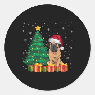 Sticker Rond Ugly Mastiff Santa Hat lumières de Noël Amoureux d