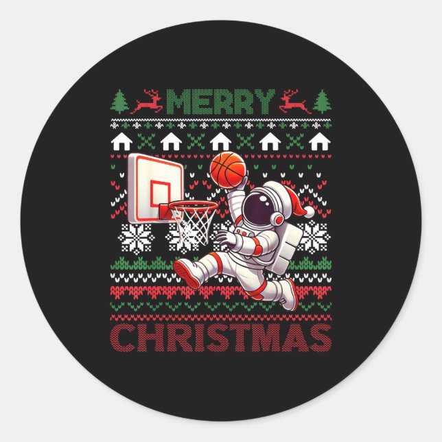 Sticker Rond Ugly Merry Christmas Astronaut Dunk Santa Hat Snow (Devant)