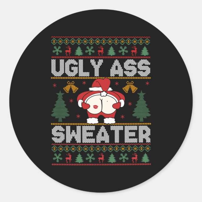 Sticker Rond Ugly Sweater Christmas Long Sleeve  (Devant)