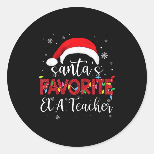 Sticker Rond Ugly Sweater Christmas Santa's Favorite Ela Teache (Devant)