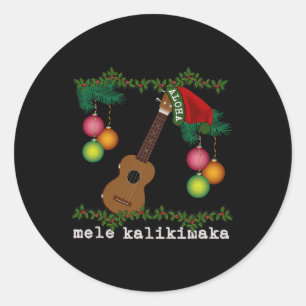Sticker Rond Uke Mele Kalikimaka Ukulele Chansons de Noël Aloha