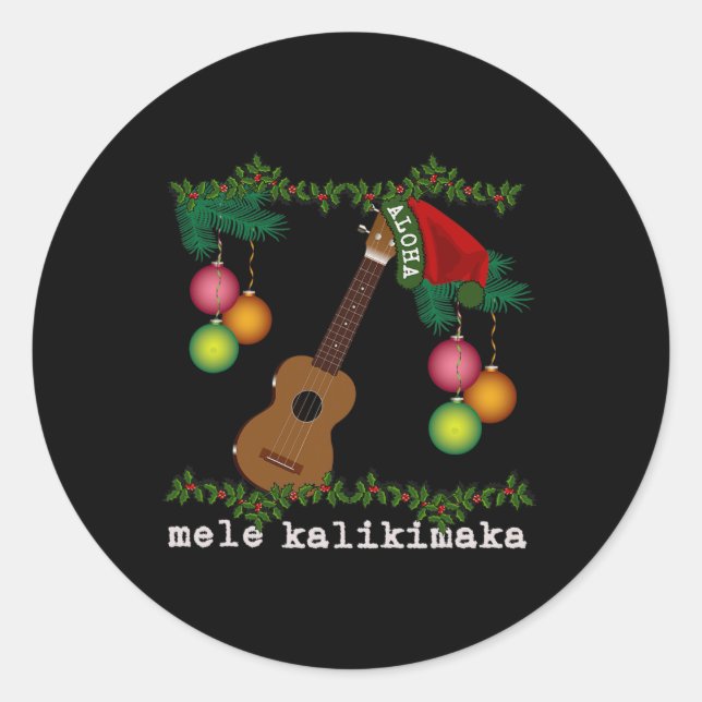 Sticker Rond Uke Mele Kalikimaka Ukulele Chansons de Noël Aloha (Devant)