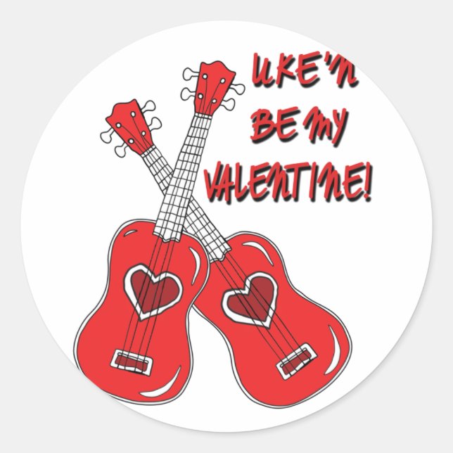 Sticker Rond Uke n'est pas mon coeur de Valentine ukulele (Devant)