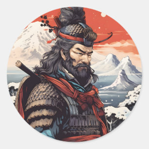 Sticker Rond Ukiyo-e samurai Japon