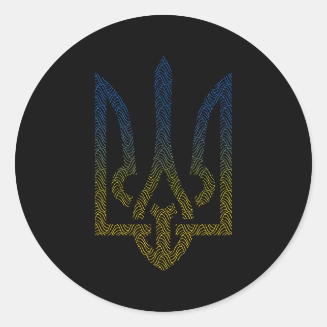 Sticker Rond Ukraine Drapeau Et Trident Ukraine (Devant)