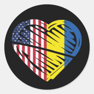 Sticker Rond Ukraine Drapeau Solidarité USA Amérique Drapeau Co