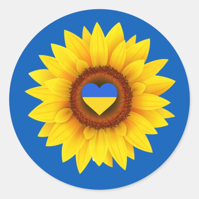 Sticker Rond Ukraine Drapeau, tournesol et coeur (bleu et jaune (Devant)