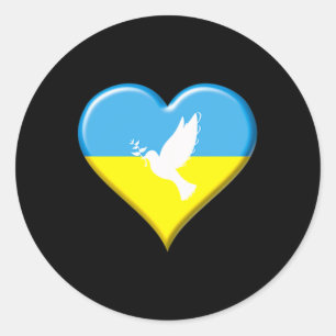 Sticker Rond Ukraine Drapeau Ukrainien Cœur Paix Colombe Soutie
