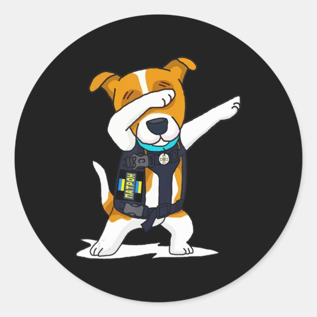 Sticker Rond Ukraine Forces Armées Dabbing Chien Patron Jack Ru (Devant)