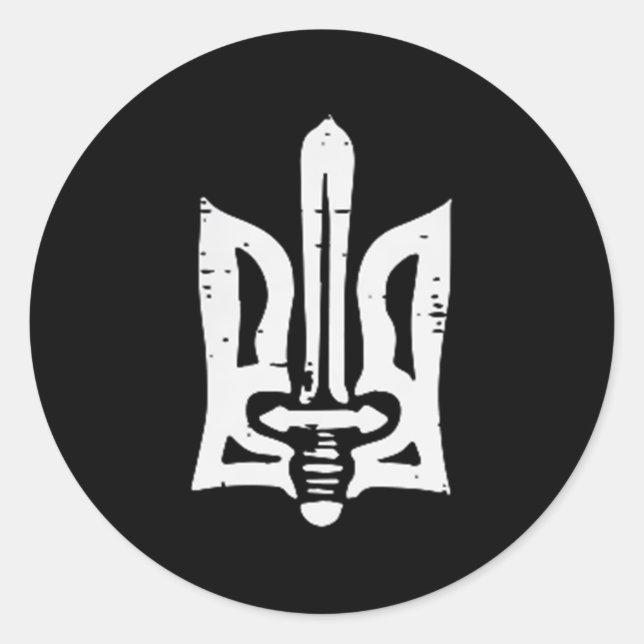 Sticker Rond Ukraine Trident Sword Pocket Ukrainienne Tryzub Fe (Devant)