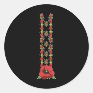 Sticker Rond Ukraine Trysub Coquelicots Rouges Vintage Vyshy Uk