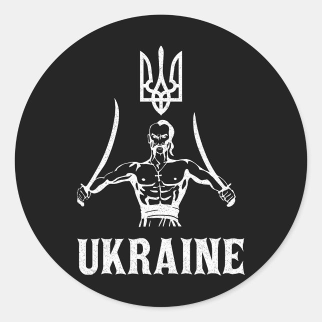 Sticker Rond Ukraine Ukrainien Kiev Trysub Drapeau 8  (Devant)
