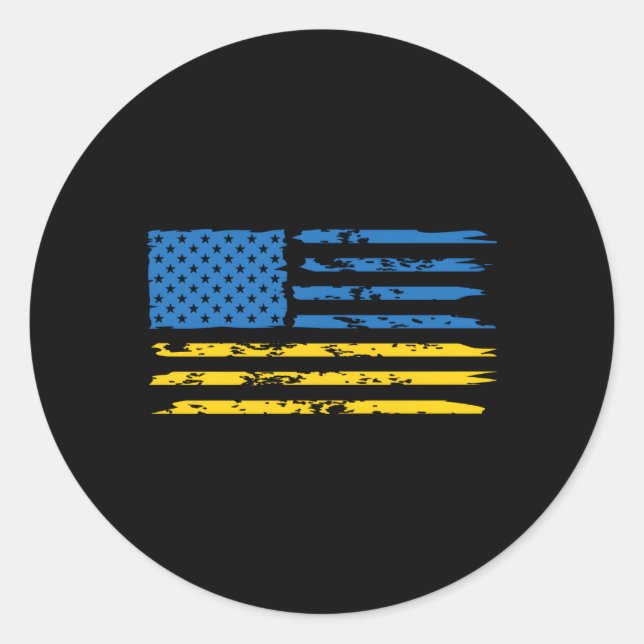 Sticker Rond Ukrainien Amérique Drapeau Américain Usa Ukraine I (Devant)