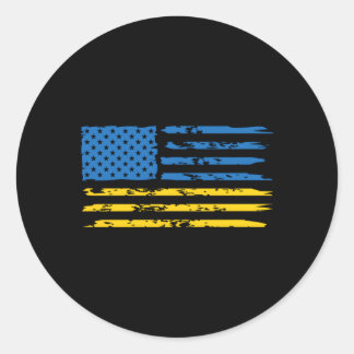 Sticker Rond Ukrainien Amérique Drapeau Américain Usa Ukraine I