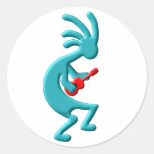 Sticker Rond Ukulele amérindienne Kokopelli