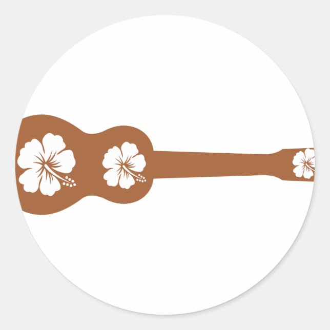 Sticker Rond Ukulele et hibiscus blanc (Devant)