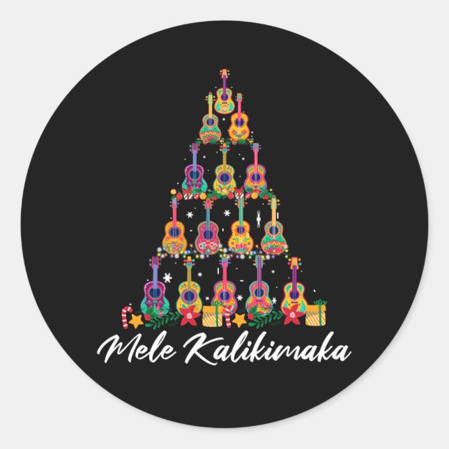 Sticker Rond Ukulele Hawaiian Mele Kalikimaka Ukulele Guitare C (Devant)