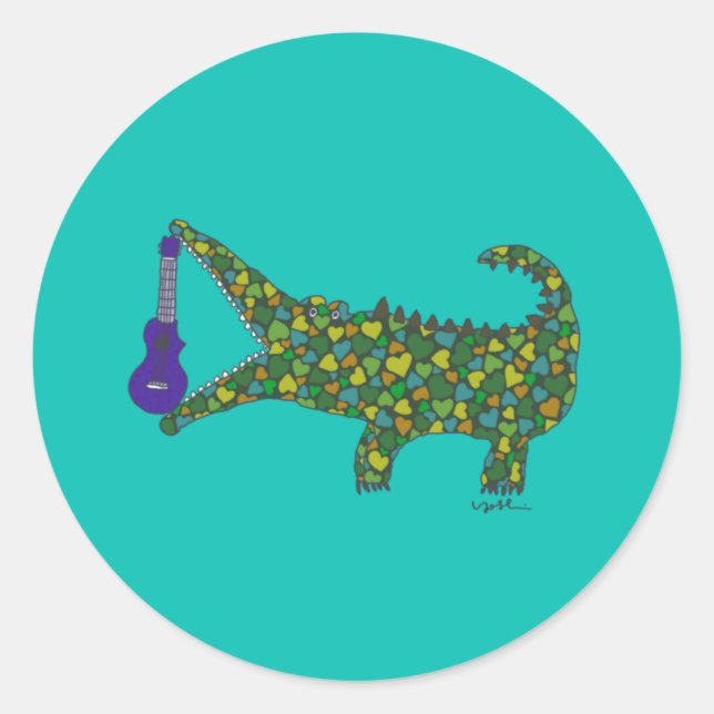 Sticker Rond Ukulele, heart, crocodile (Devant)