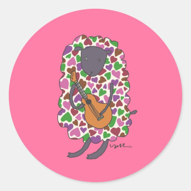 Sticker Rond Ukulele, heart, sheep (Devant)