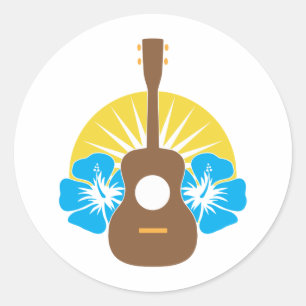 Sticker Rond Ukulele Hibiscus