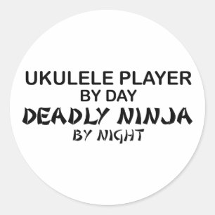 Sticker Rond Ukulélé Ninja mortel par nuit