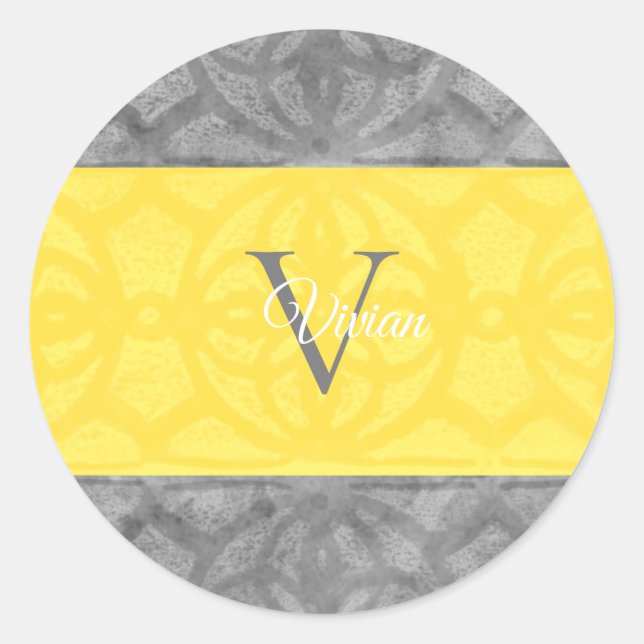 Sticker Rond Ultimate Grey et illuminant Monogramme jaune Thé (Devant)