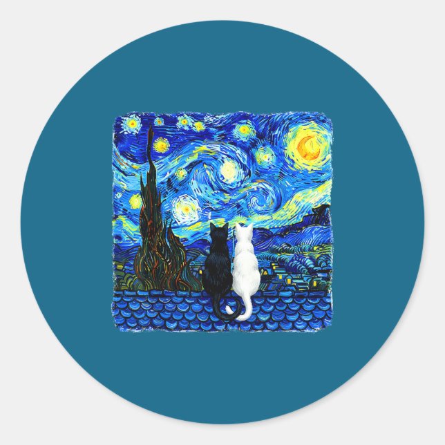 Sticker Rond Ultimate Starry Night Van Cat Gogh (Devant)