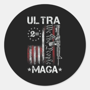 Sticker Rond Ultra MAGA Gun AR - Citation drapeau patriotique a