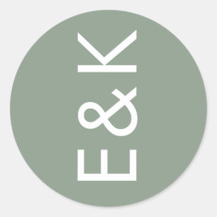 Sticker Rond Ultra Moderne Sage Green Monogramme Simple Mariage