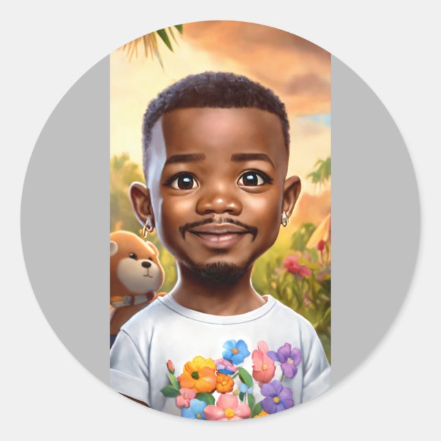 Sticker Rond Ultra-Realistic Baby Jamie Foxx Cartoon with Big E (Devant)