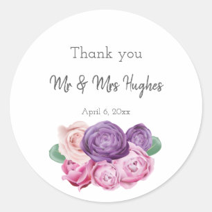 Sticker Rond Ultra violet et rose Roses mariage merci