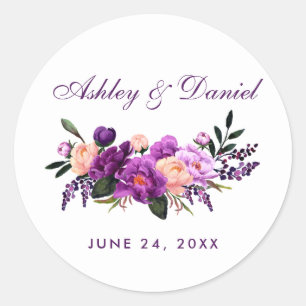 Sticker Rond Ultra violet violet Mariage d'aquarelle Florale PS