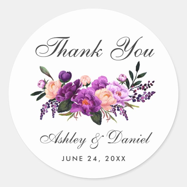 Sticker Rond Ultra violet violet Mariage Merci (Devant)