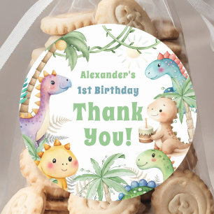 Sticker Rond Un A-Saurus Boy Dinosaur 1er anniversaire