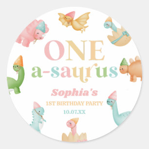 Sticker Rond Un A-Saurus Dinosaur 1ère fête d'anniversaire