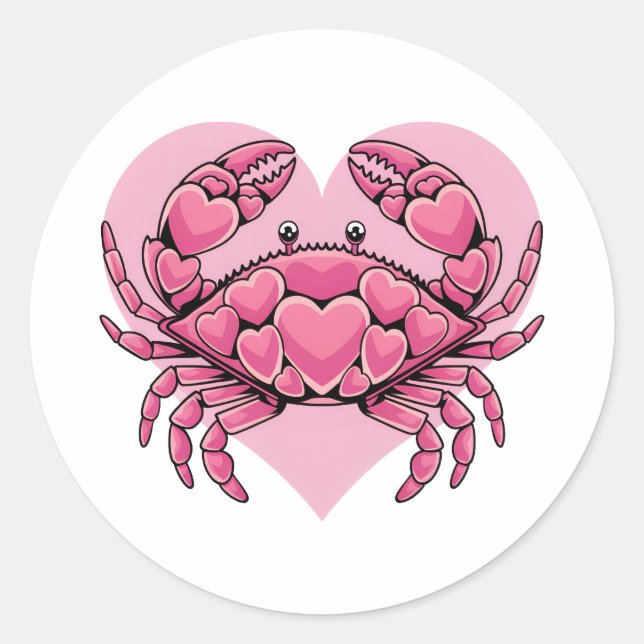 Sticker Rond Un adorable crabe cancéreux au coeur (Devant)