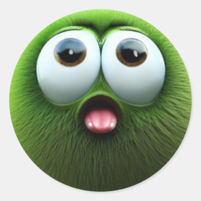 Sticker Rond Un adorable personnage de boule vert flou surprena (Devant)