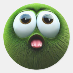 Sticker Rond Un adorable personnage de boule vert flou surprena