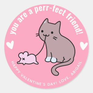Sticker Rond Un ami parfait ! Cute Cat Classroom Valentine