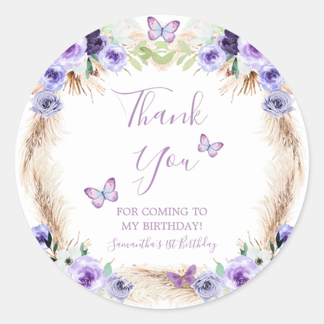 Sticker Rond Un an Flutted Butterfly Anniversaire Merci (Devant)