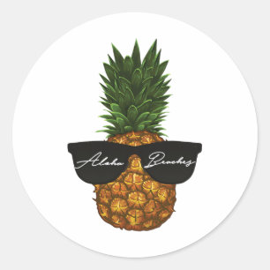 Sticker Rond Un Ananas Rockin Shades Aloha Plages Vacances