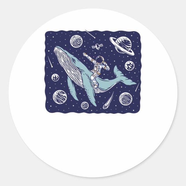 Sticker Rond Un astronaute chevauchant une baleine (Devant)