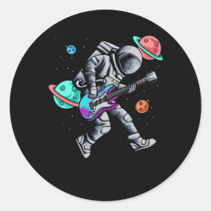 Sticker Rond Un astronaute joue de la guitare Planètes spatiale